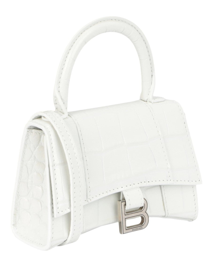 Balenciaga Hourglass Xs Crocodile Embossed Top Handle Handbag