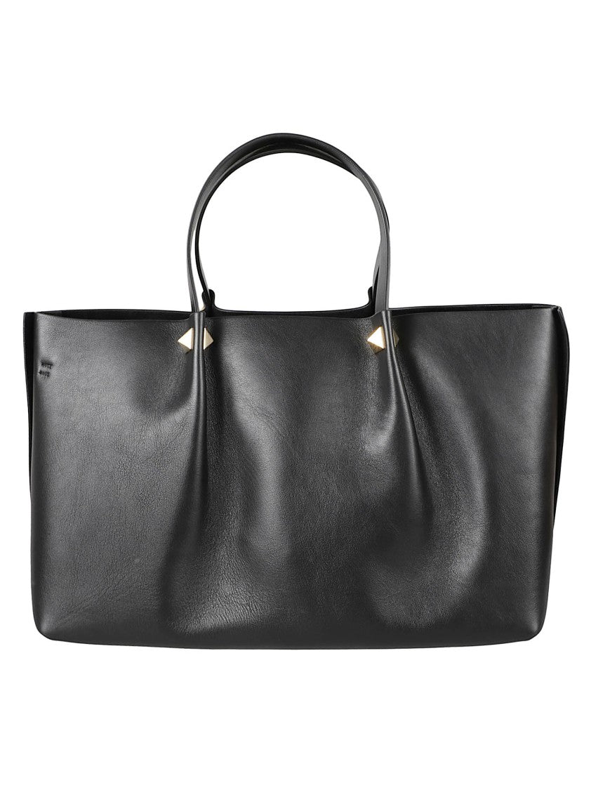 Valentino Garavani Structured Black Split Calf Leather Tote Bag