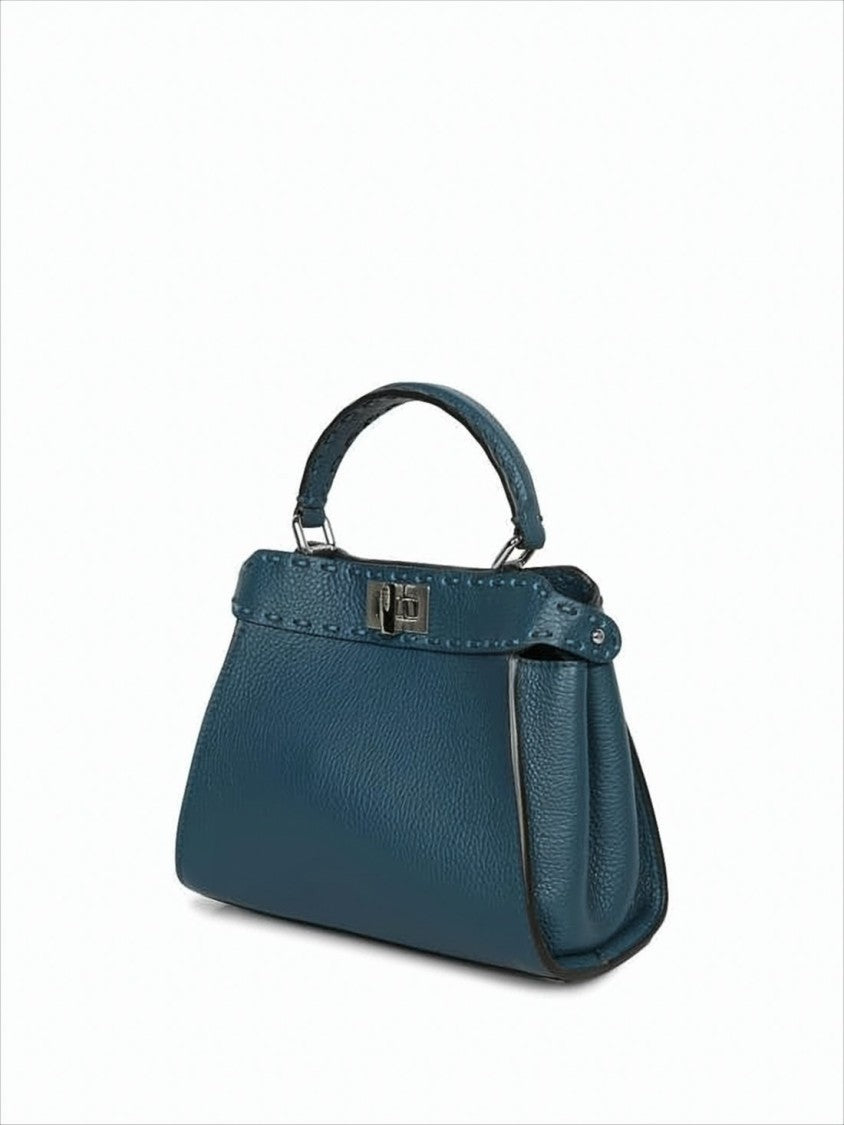 Fendi Structured Textured Blue Shoulder Bag