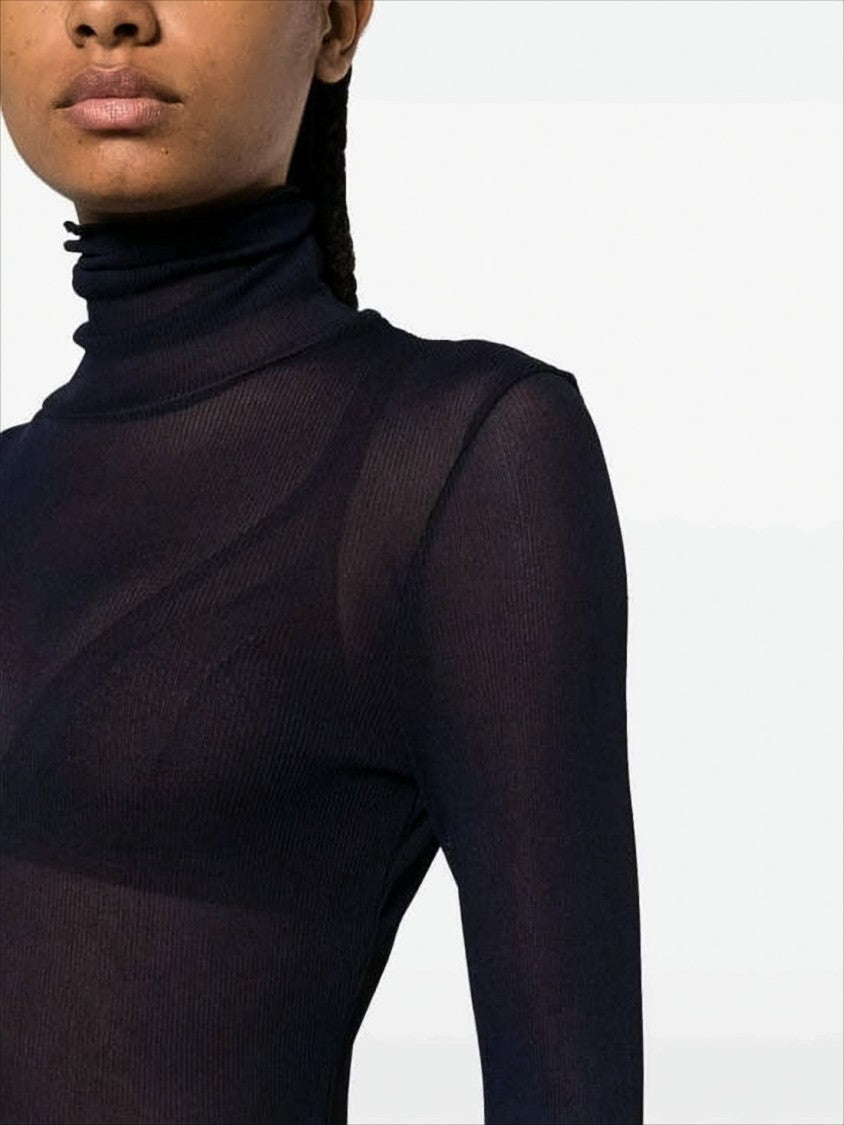 Ami Fitted Long-Sleeve Turtleneck Top In Semi-Sheer Fabric