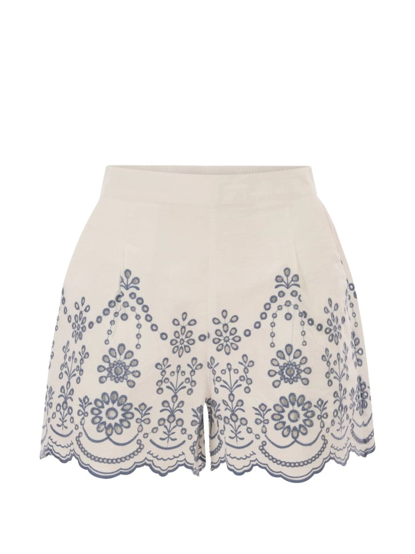 Mc2 Saint Barth Light Beige Shorts With Scalloped Hem