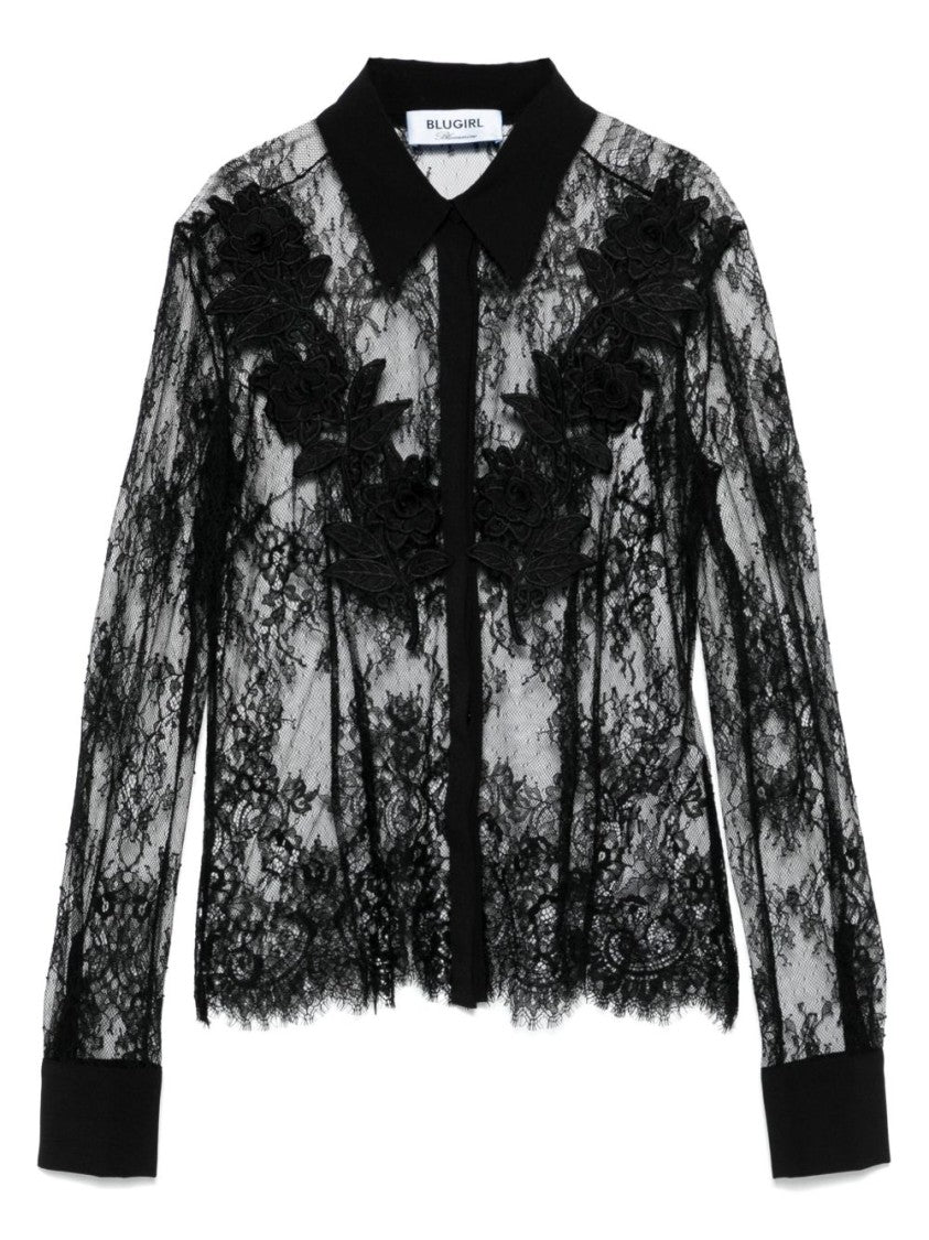 Blugirl Delicate Black Shirt With Lace Overlay