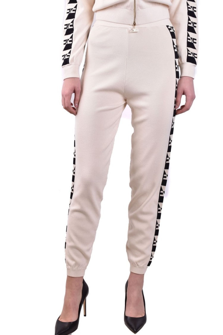 Elisabetta Franchi Butter-Colored Trousers With Side Print