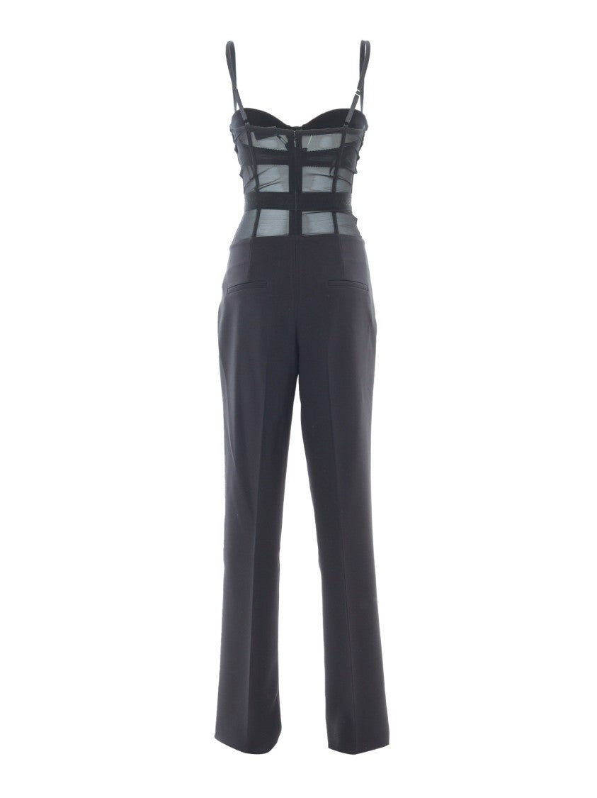 Elisabetta Franchi Black Jumpsuit With Sheer Detailing