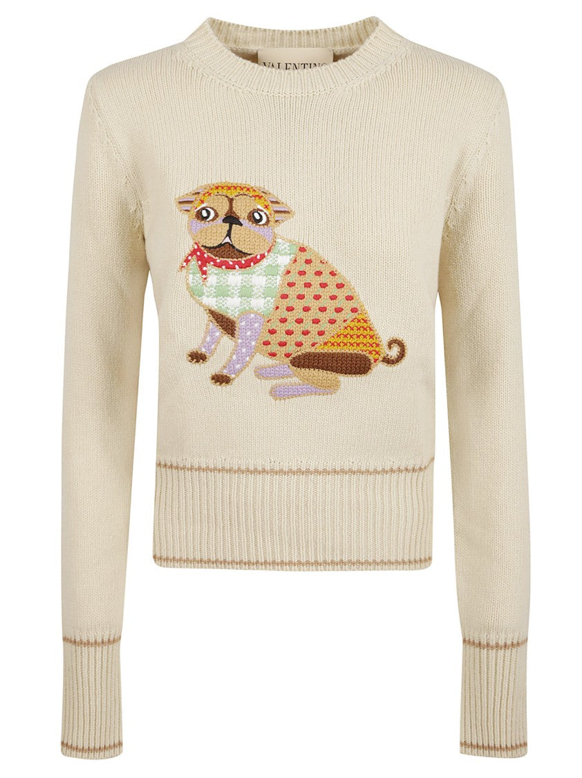 Valentino Garavani Ribbed Crew-Neck Wool Sweater With Embroidered Motifs