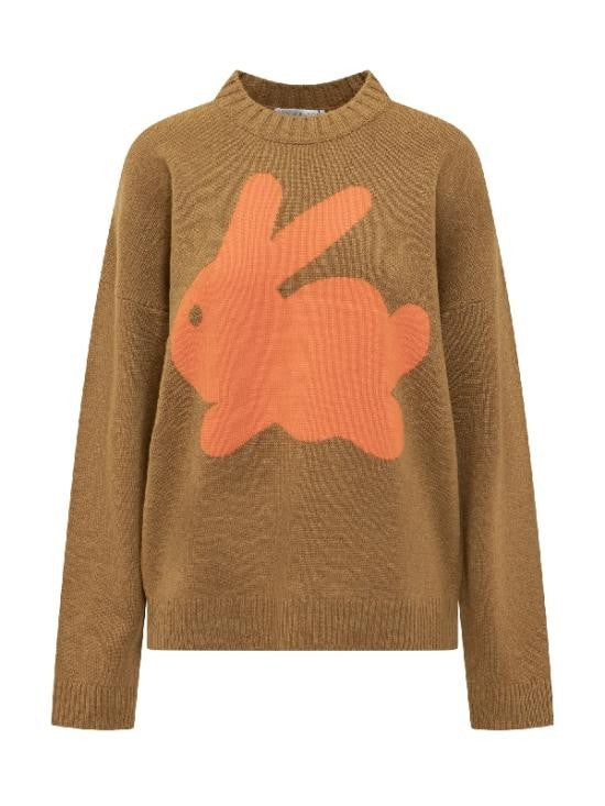 J. W. Anderson Relaxed Fit Brown Knit Sweater With Graphic Rabbit Design