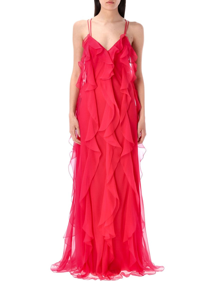 Alberta Ferretti Chiffon Ruffled Long Dress