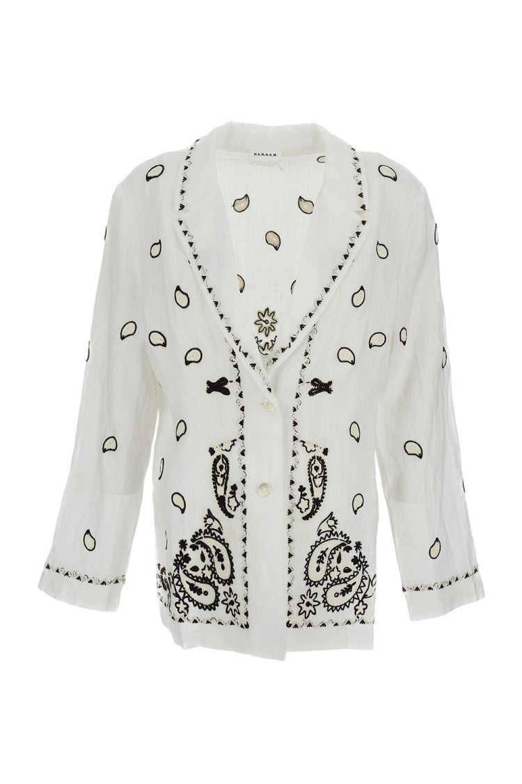 Parosh Embroidered Linen Jacket With Classic Lapels