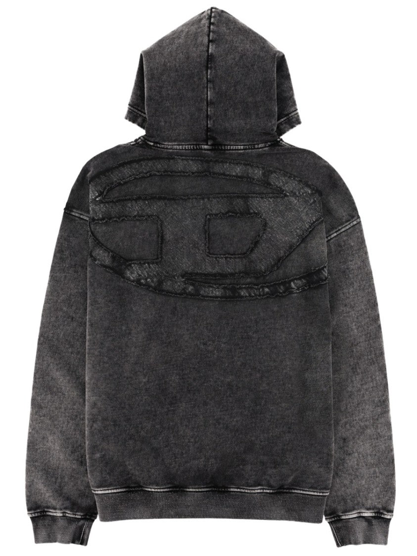 Diesel Washed Black Back Textured Logo Cotton Hoodie