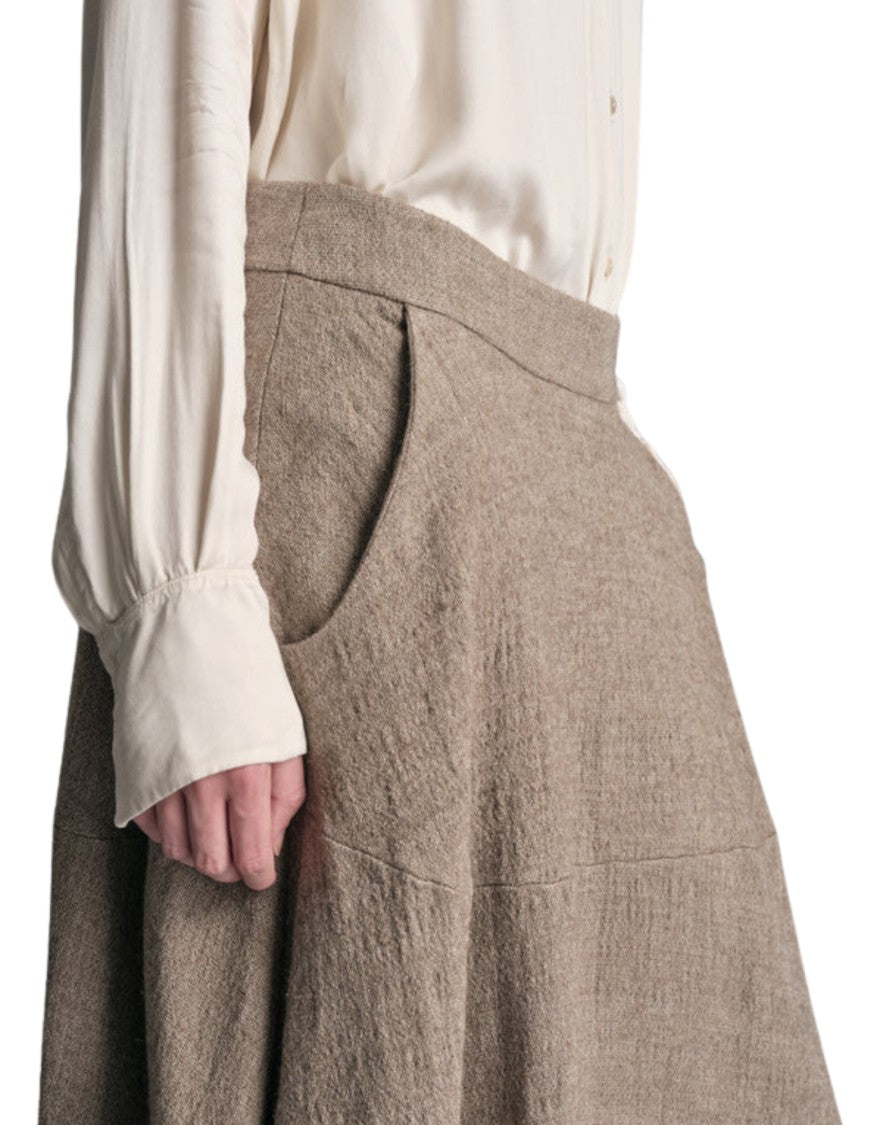Transit Mud-Tone Long Wide Skirt With Fluid Composite Fabric