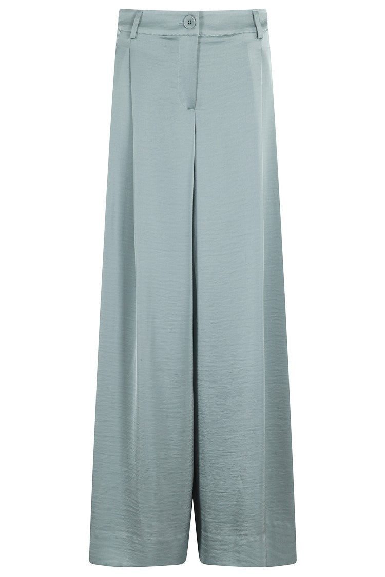 Essentiel Antwerp High-Waisted Teal Wide Leg Pants With Satin Finish