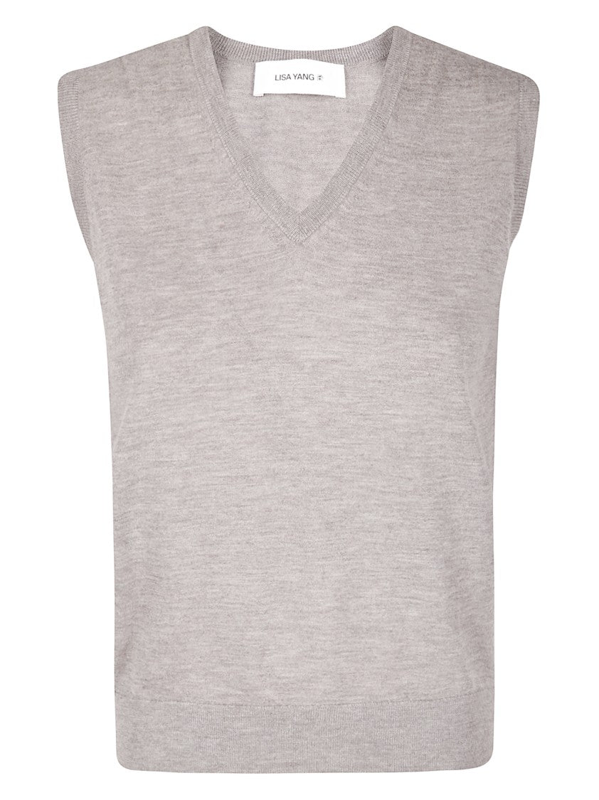 Lisa Yang Sleeveless Cashmere Top With V-Neckline And Contrast Edges