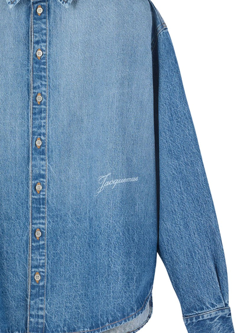 Jacquemus Cotton Denim Shirt With Pointed Collar