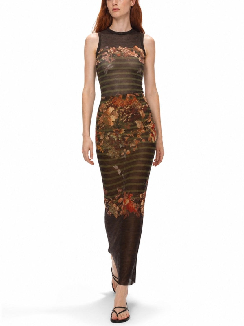 Jean Paul Gaultier Mariniere Grape Printed Semi-Sheer Maxi Skirt