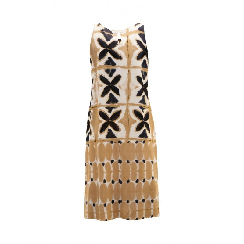One Beige And Black Viscose Midi Dress