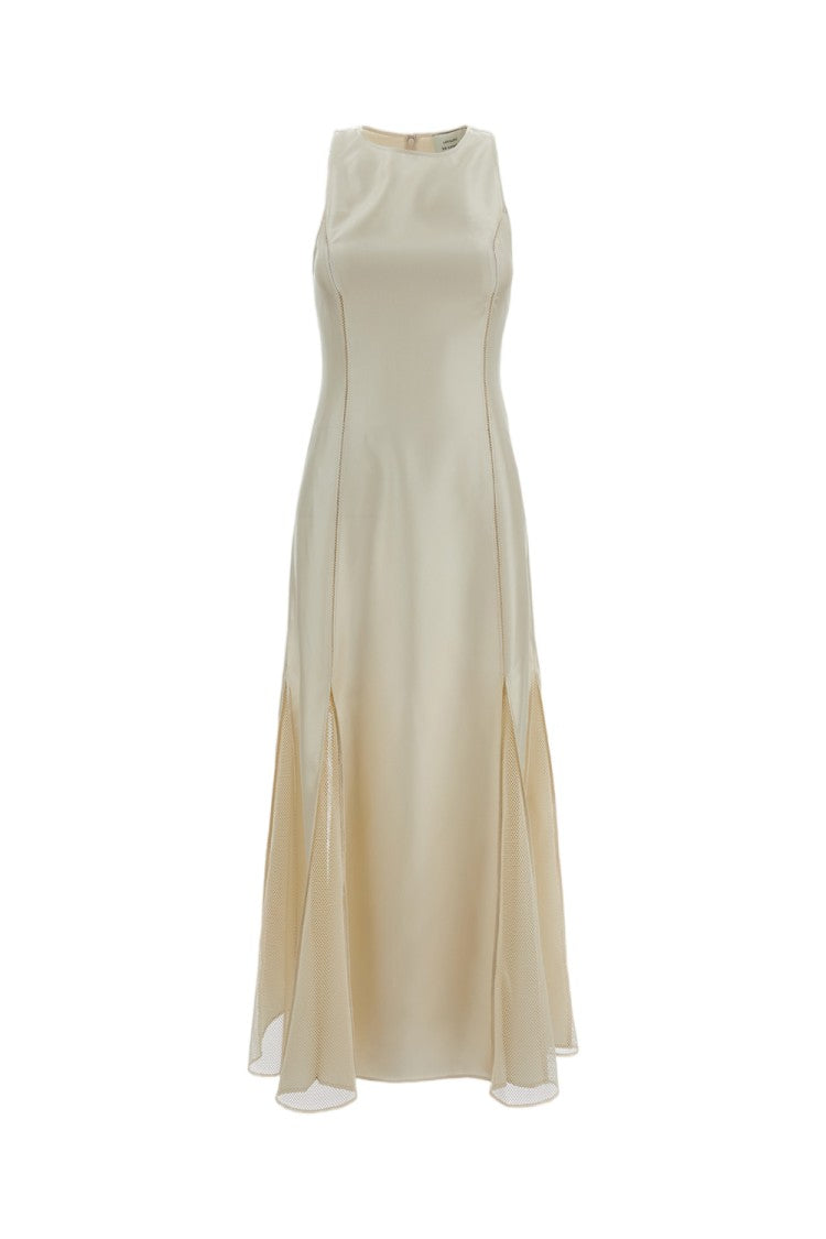 Loulou De Saison Silk Twill Maxi Dress With Mesh Panel Accents