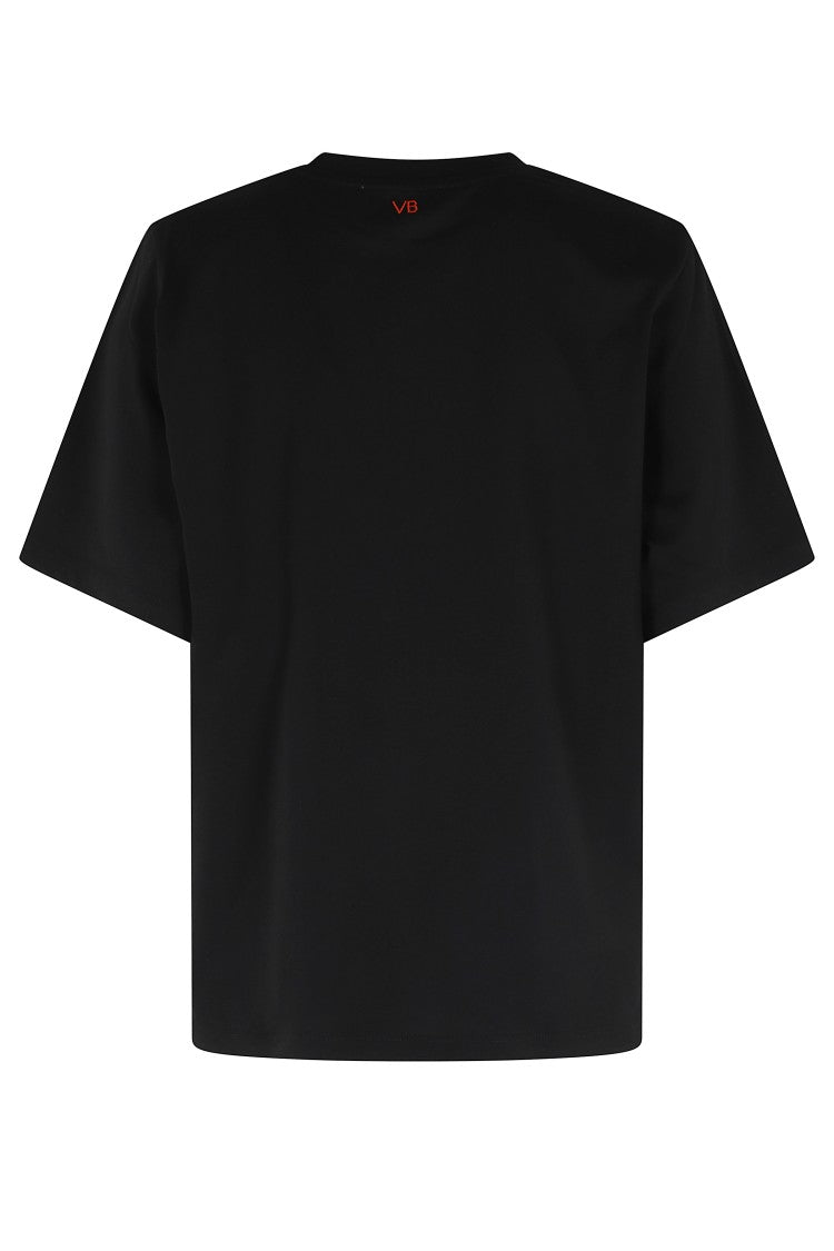 Victoria Beckham Black Slogan Printed Crewneck Organic Cotton T-Shirt