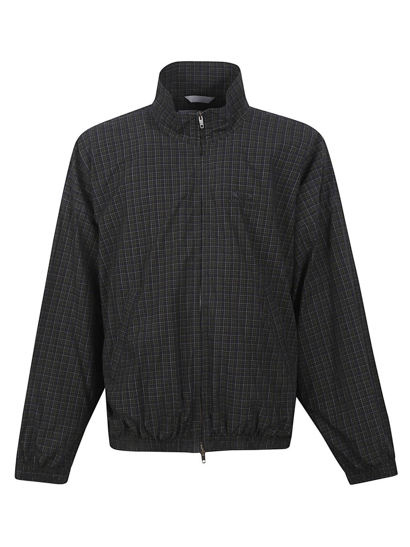 Balenciaga Micro Tartan Technical Cotton Jacket With High Collar