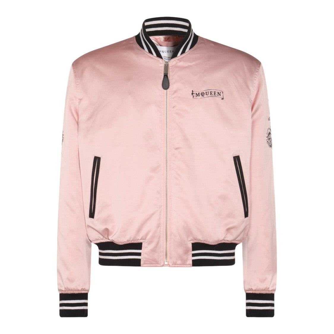 Alexander Mcqueen Satin Pink Jacket With Graphic Embroidery