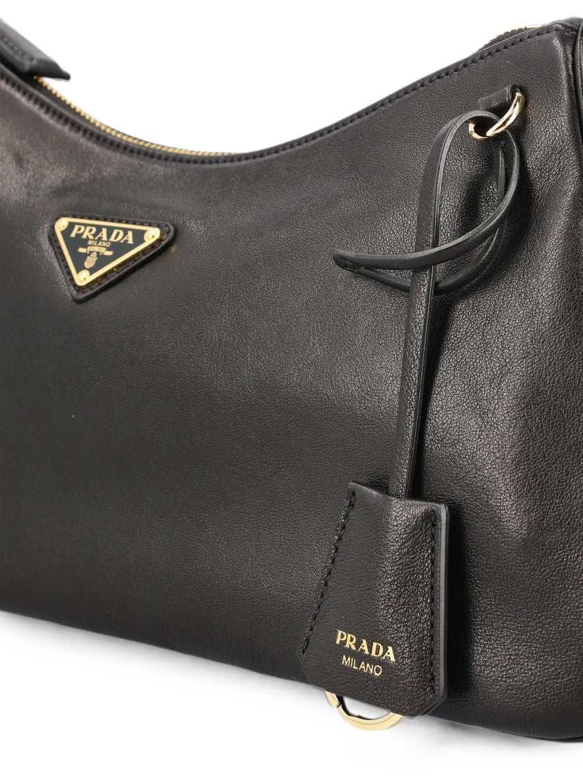 Prada Elongated Shoulder Bag In Smooth Leather With Gold-Tone Details