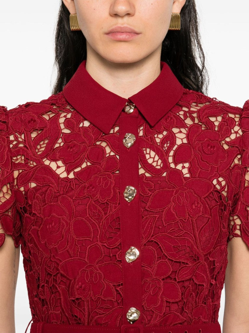 Self-Portrait Burgundy Mini Dress With Lace Collar