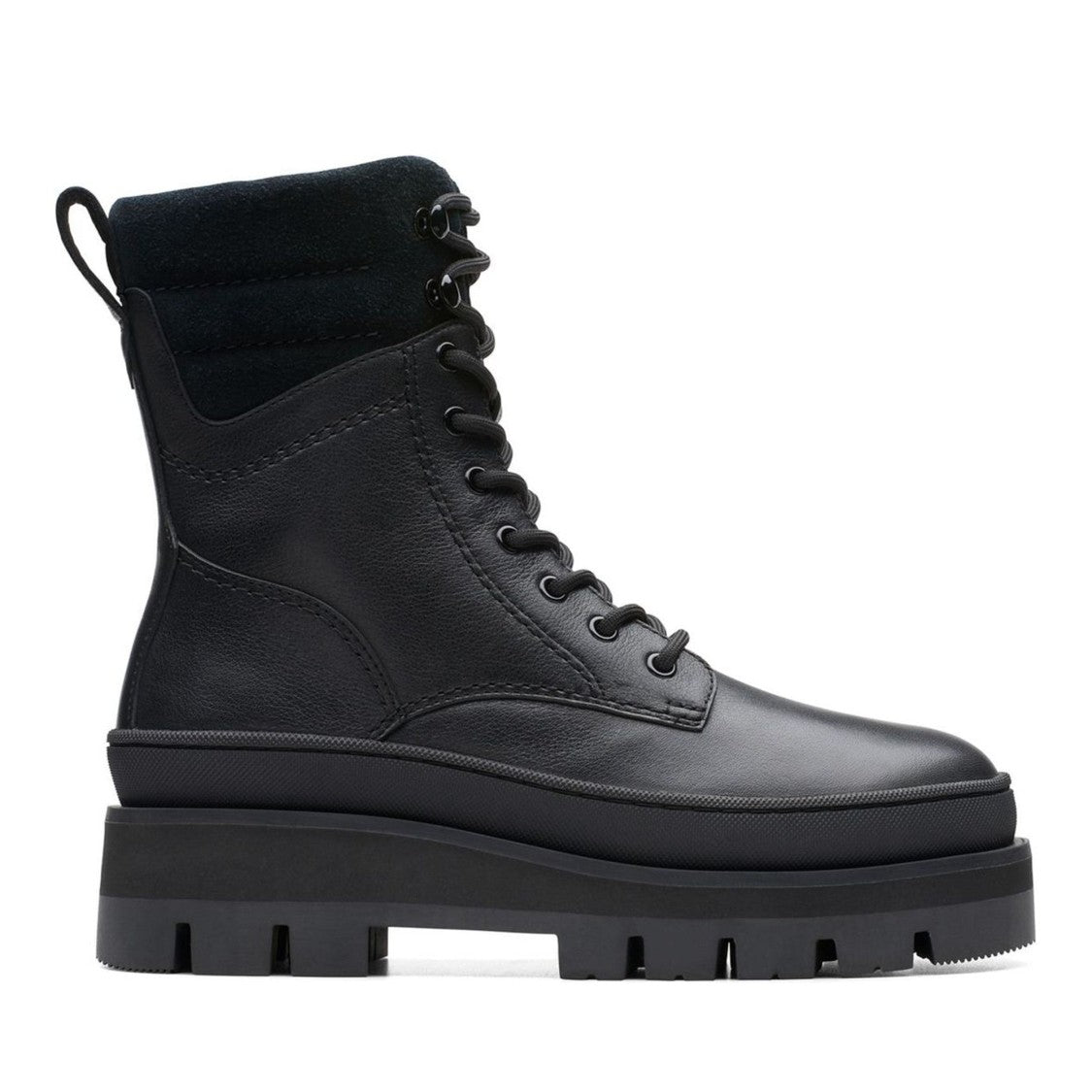 Clarks Black Orianna2 Hike Chic Padded Collar Rugged Sole Leather Ankle Boots