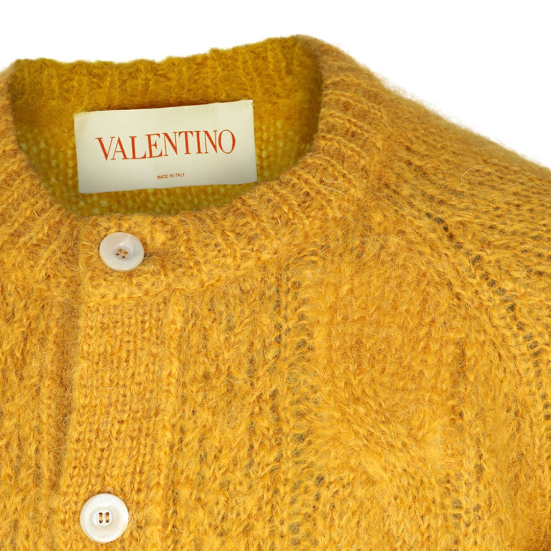 Valentino Yellow Wool Blend Knit Sweater With Textured Cable Knit Design