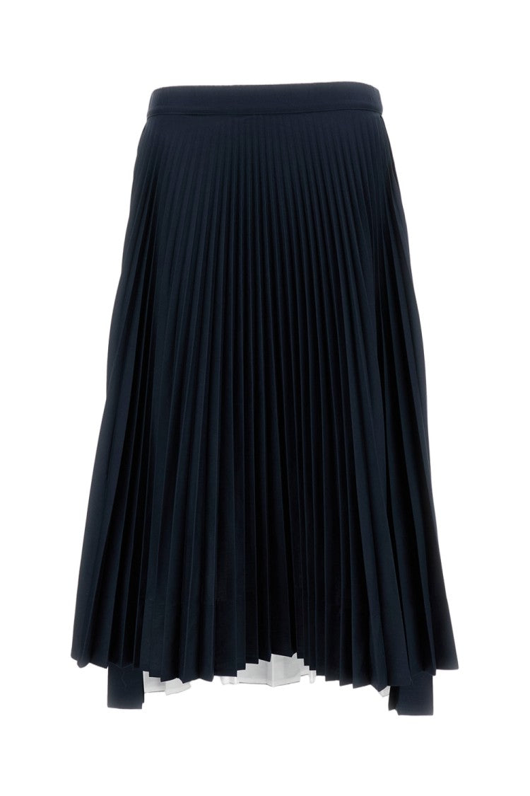 Plan C Asymmetrical Pleated Midi Skirt With High-Waist Elasticated Band