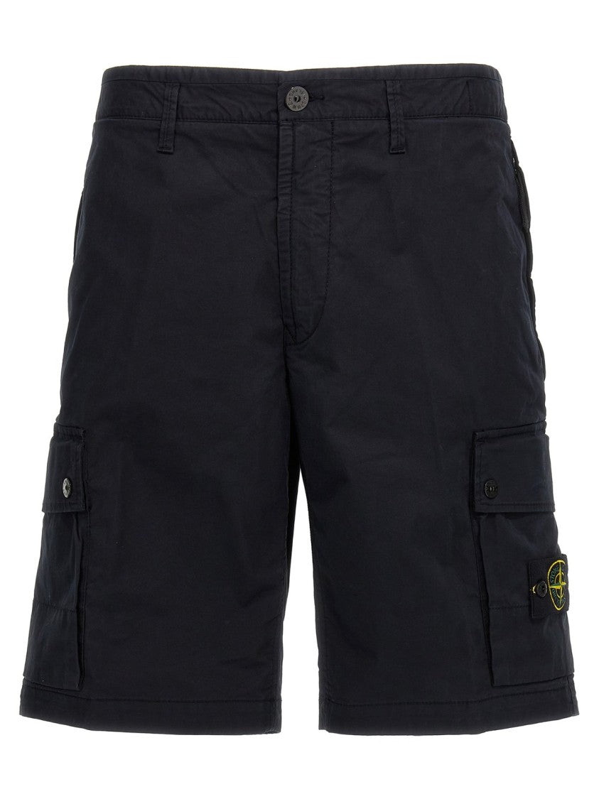 Stone Island Structured Black Shorts With Button Closure