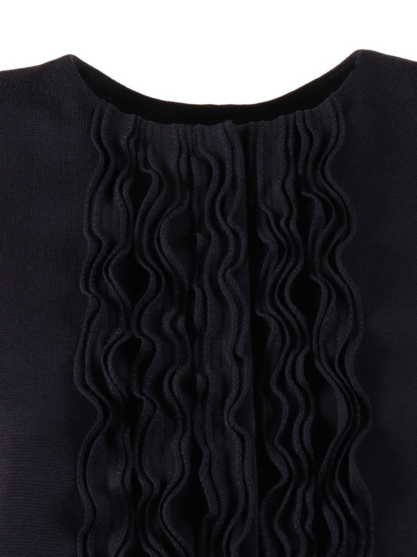 Emporio Armani Black Fitted Vertical Ruffled Blazer