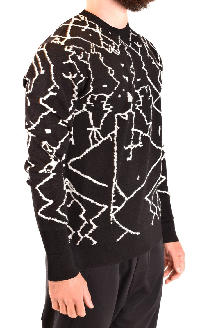 Neil Barrett Abstract Pattern Crew Neck Knitwear In Black