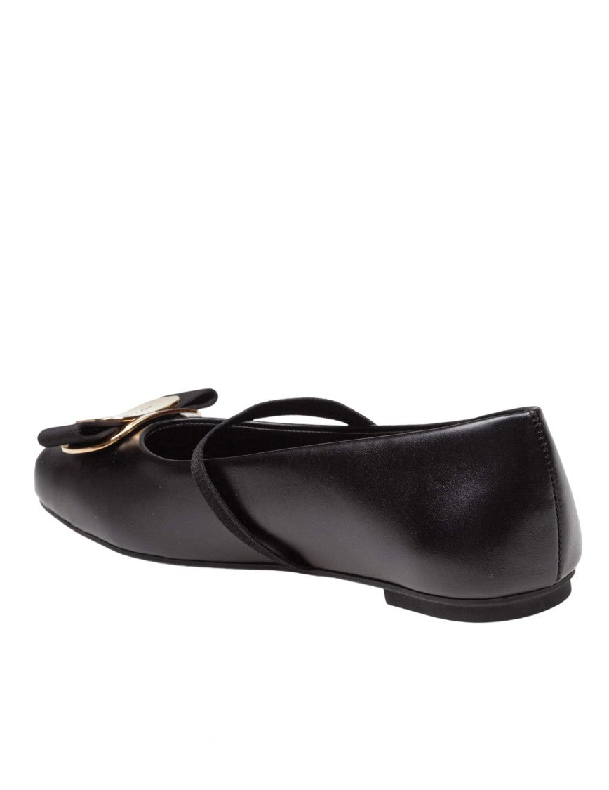 Salvatore Ferragamo Ferragamo Zina Leather Ballerina Flats, Black
