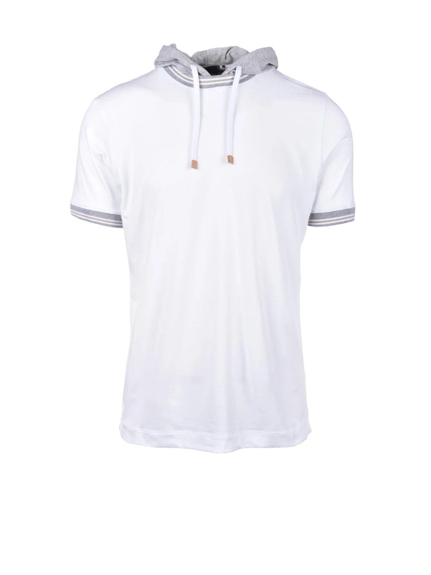 Ferrante White/Grey Contrast Hood Stretch Cotton T-Shirt