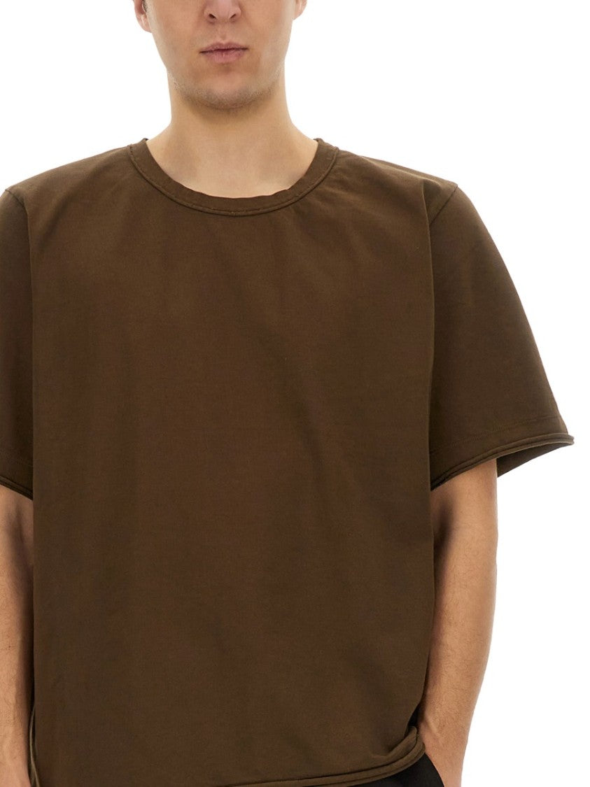 Uma Wang Relaxed-Fit Brown Cotton T-Shirt With Design