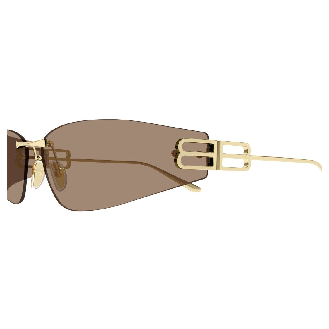 Balenciaga Rimless Sunglasses With Brown Lenses And Gold Metal Temples