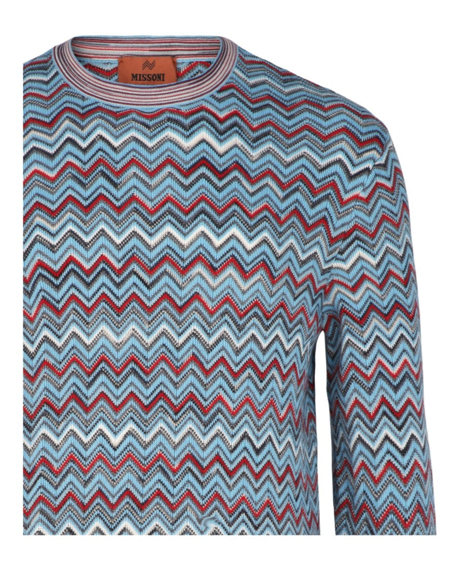 M Missoni Multicolored Zig-Zag Jacquard Knit Pullover Sweater