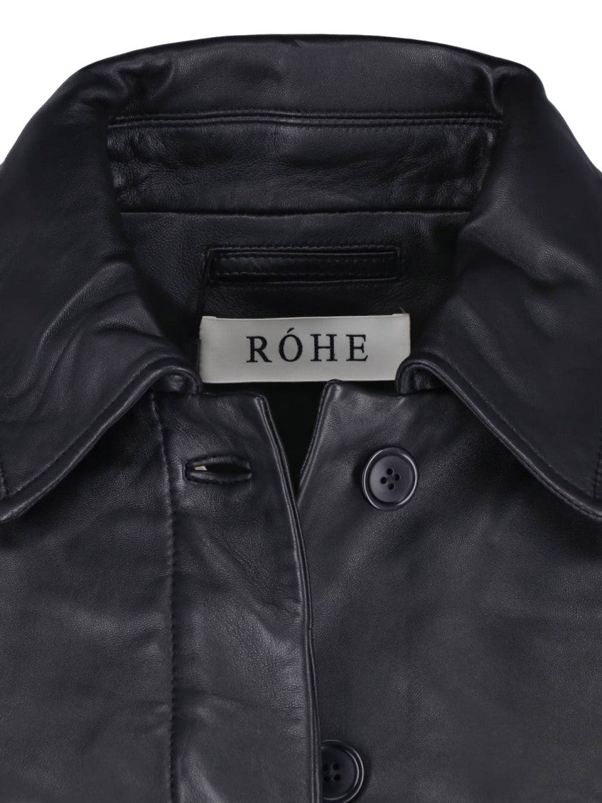 Róhe Cropped Black Lamb Leather Jacket With Classic Collar