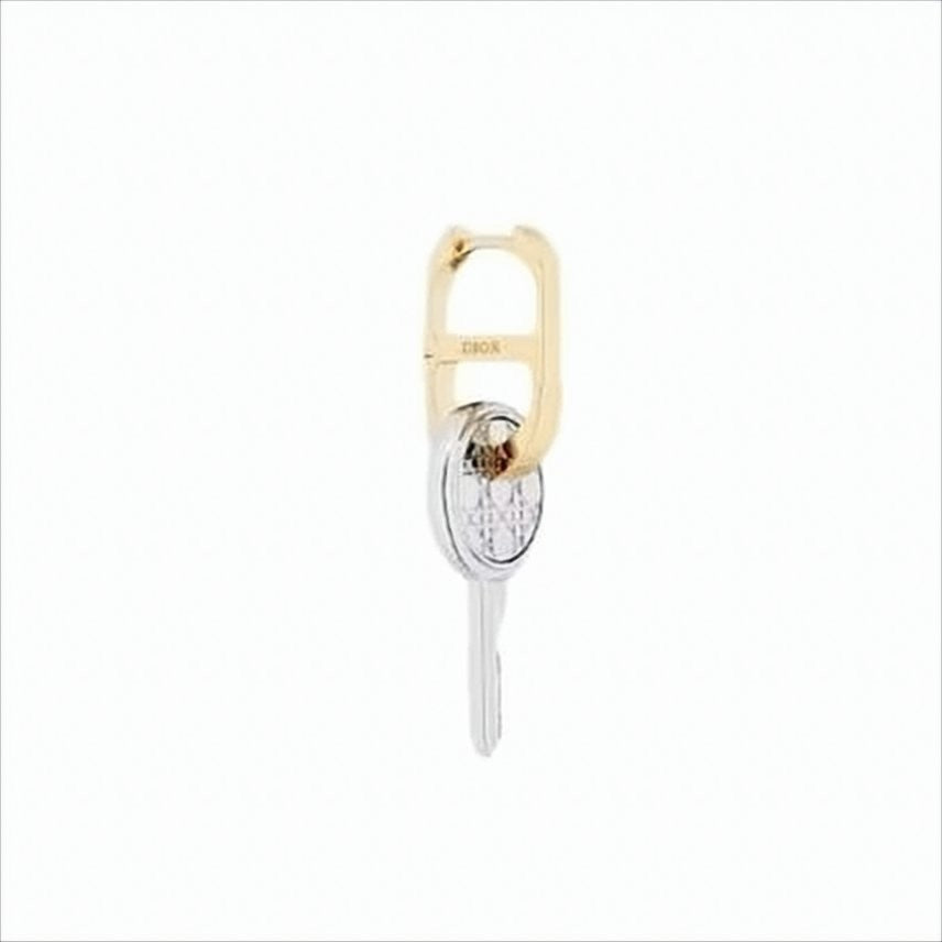Christian Dior Circular Silver Keychain With Gold Clasp