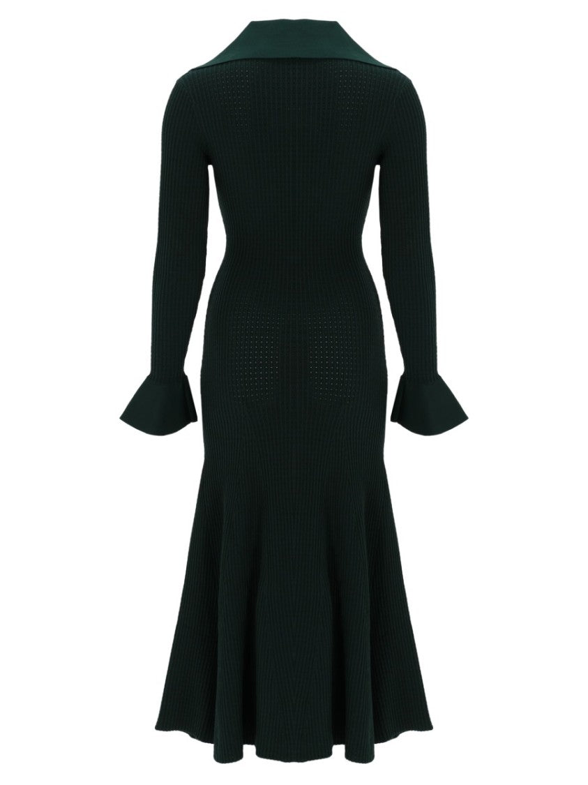 Self-Portrait V-Neck Ribbed Knit Cut-Out Day Dress