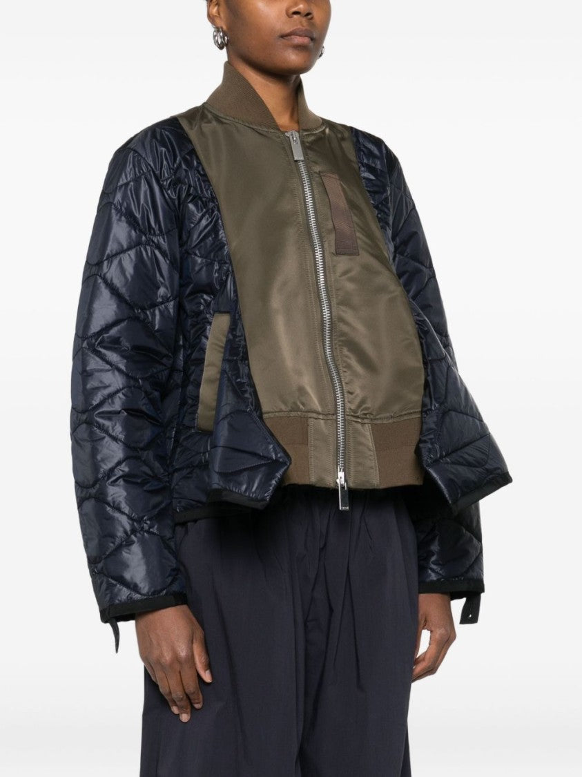 Sacai Quilted Olive Green And Navy Boxy Jacket