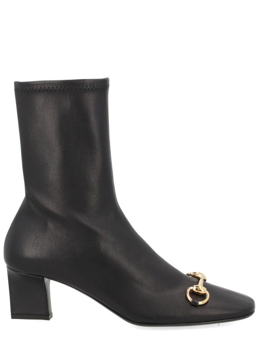 Gucci Signora Gold Horsebit Lambskin Ankle Boots