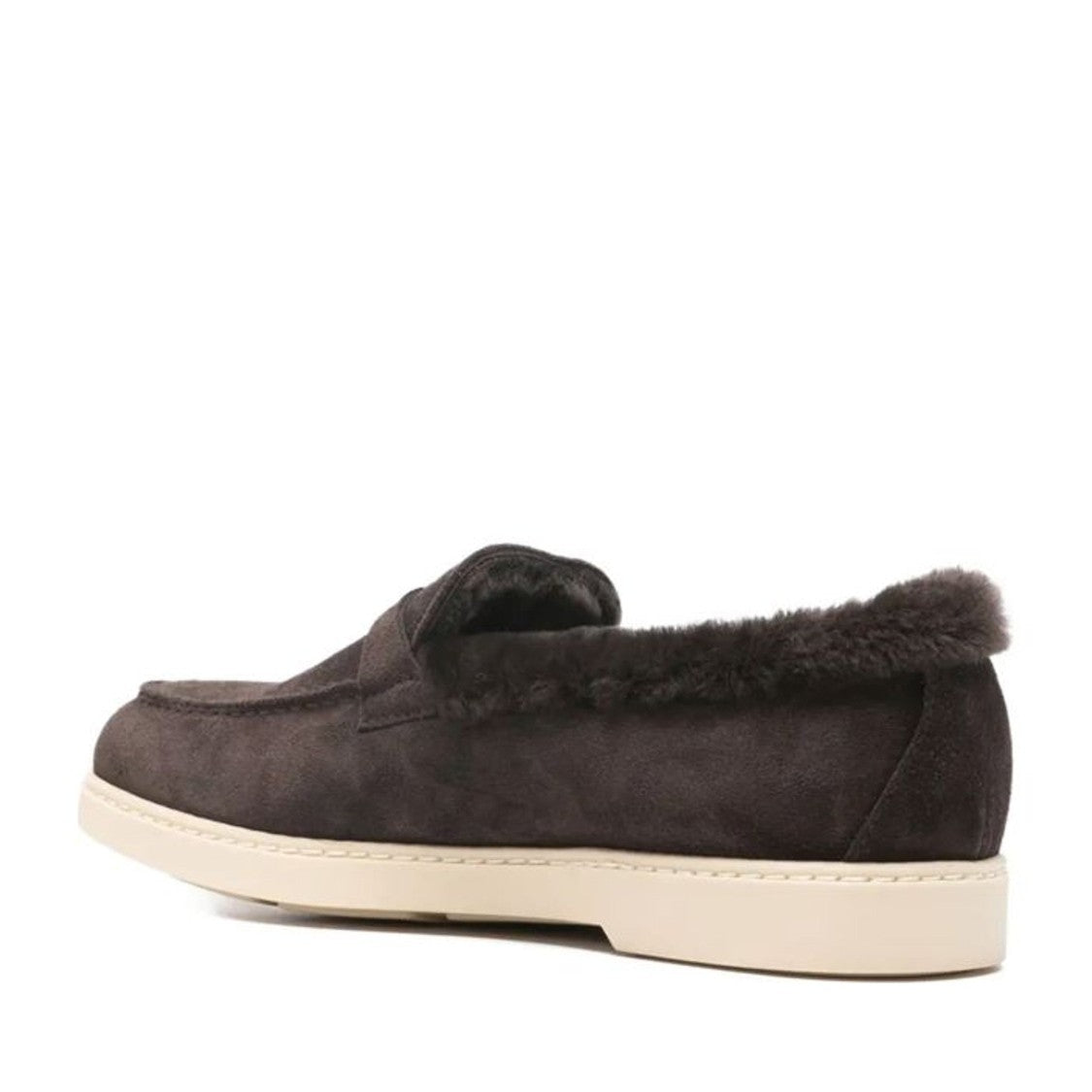Doucal's Brown Adler Plush Fur Lining Suede Loafers