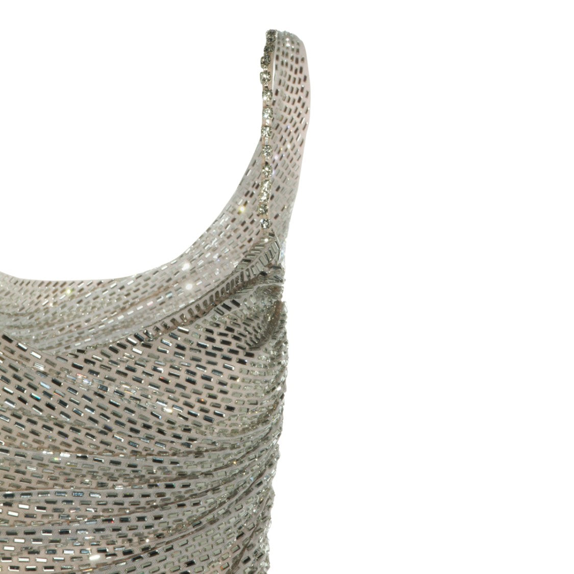 Self-Portrait Champagne Mini Dress With Draped Detail And Sequined Finish