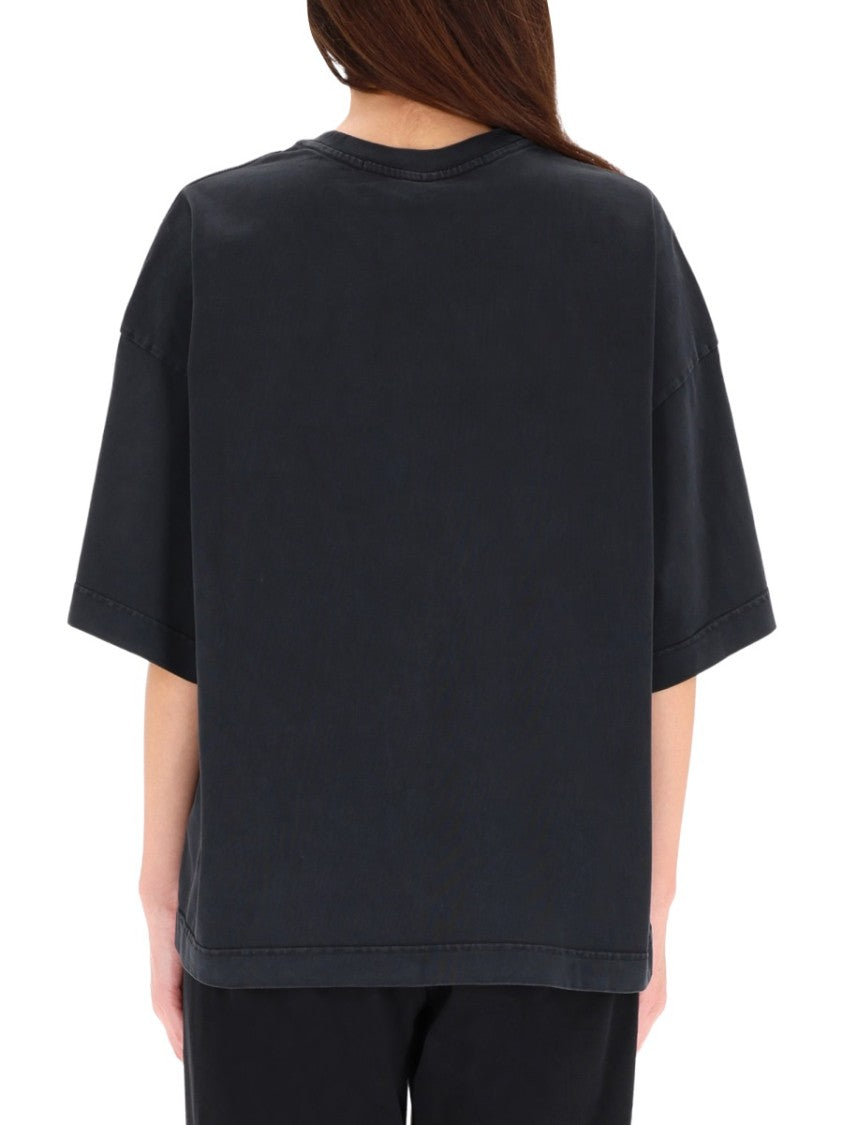 Alexander Wang Loose-Fitting Black T-Shirt With Graphic Design And Uneven Hem