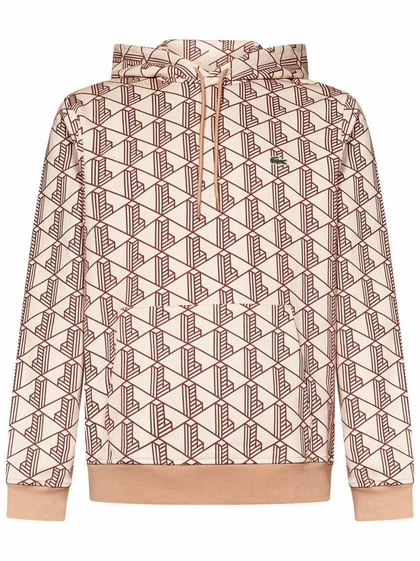 Lacoste Beige Hoodie With Monogram Pattern
