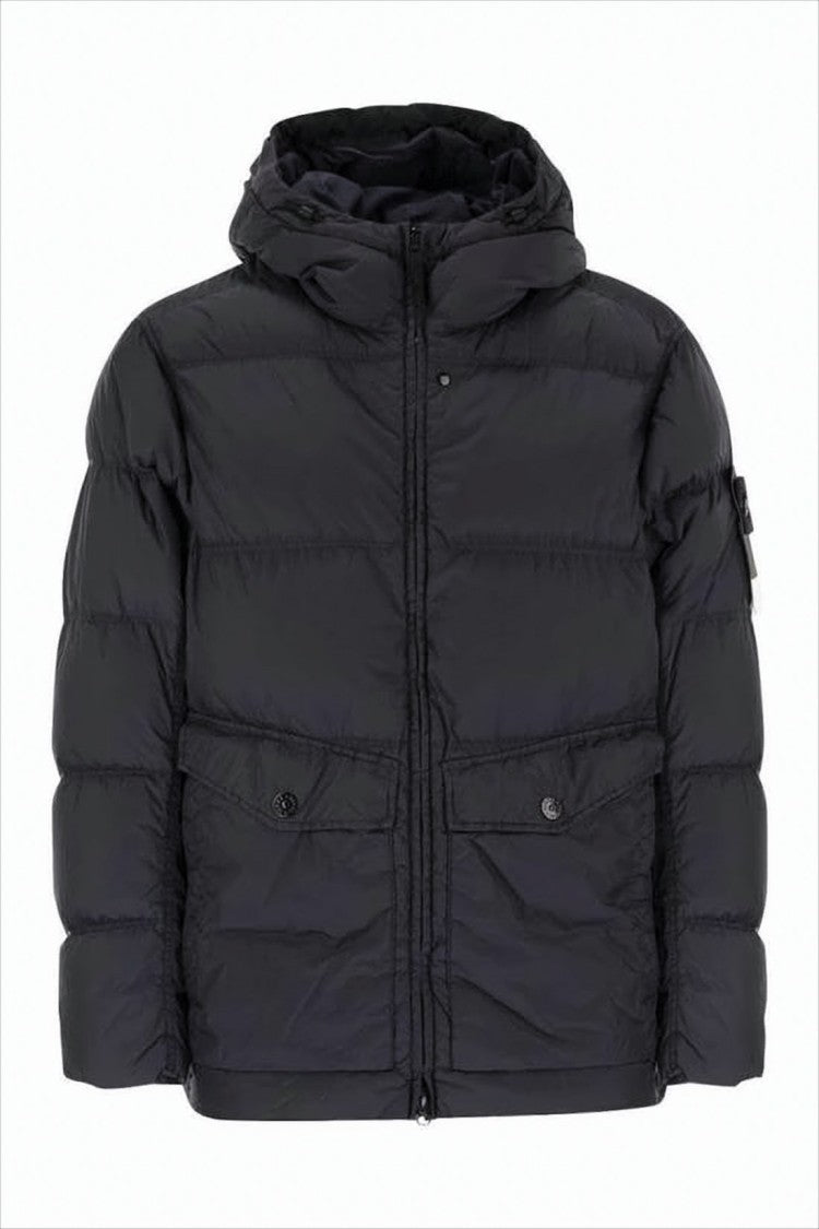 Stone Island Hooded Quilted Down Jacket With Branded Patch