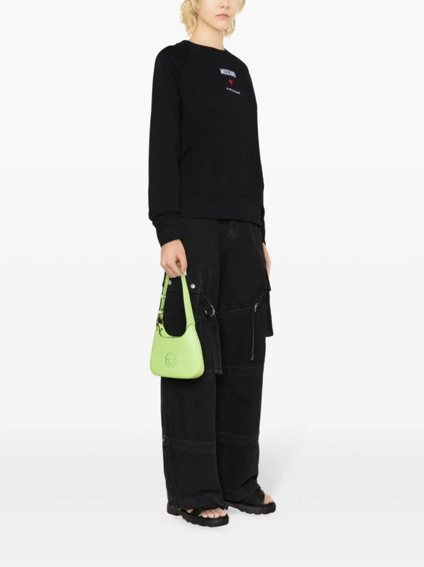 Moschino Black Relaxed Fit Cropped Cotton Logo Sweatshirt