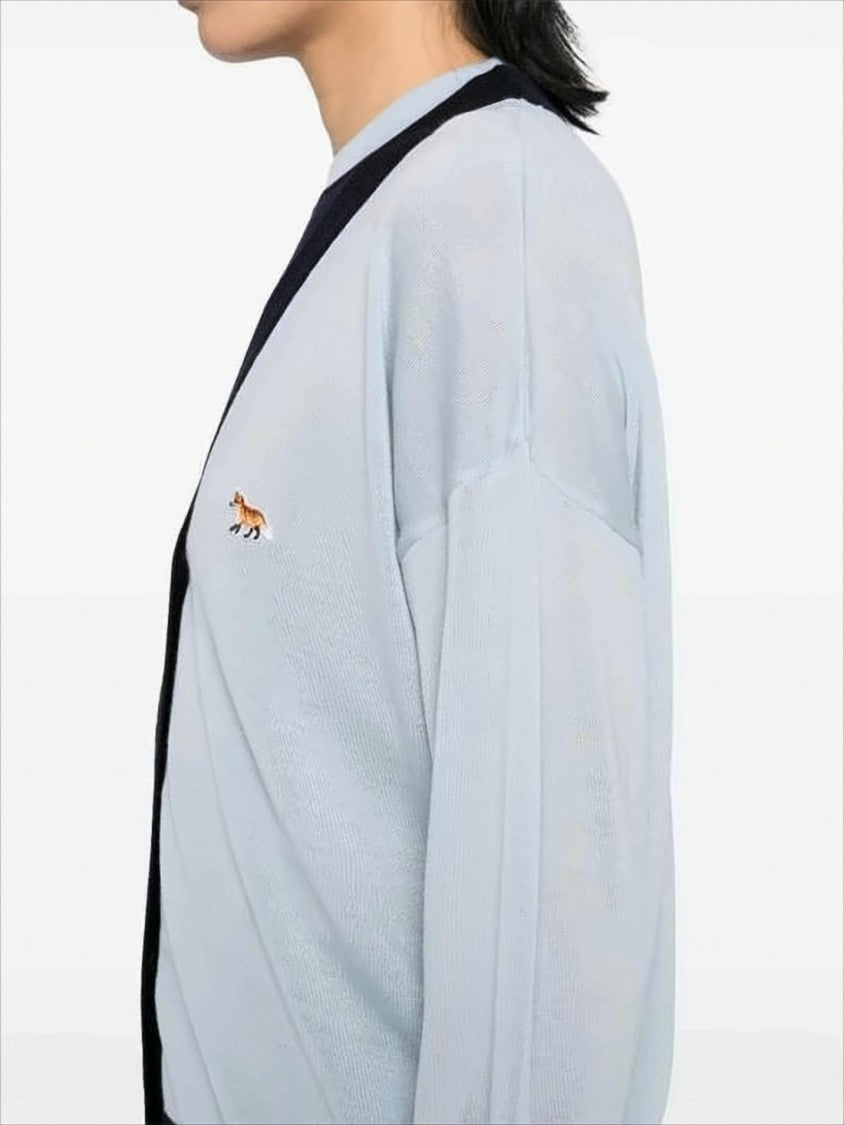 Maison Kitsuné Wool Cardigan With Contrast Trim And Embroidered Emblem