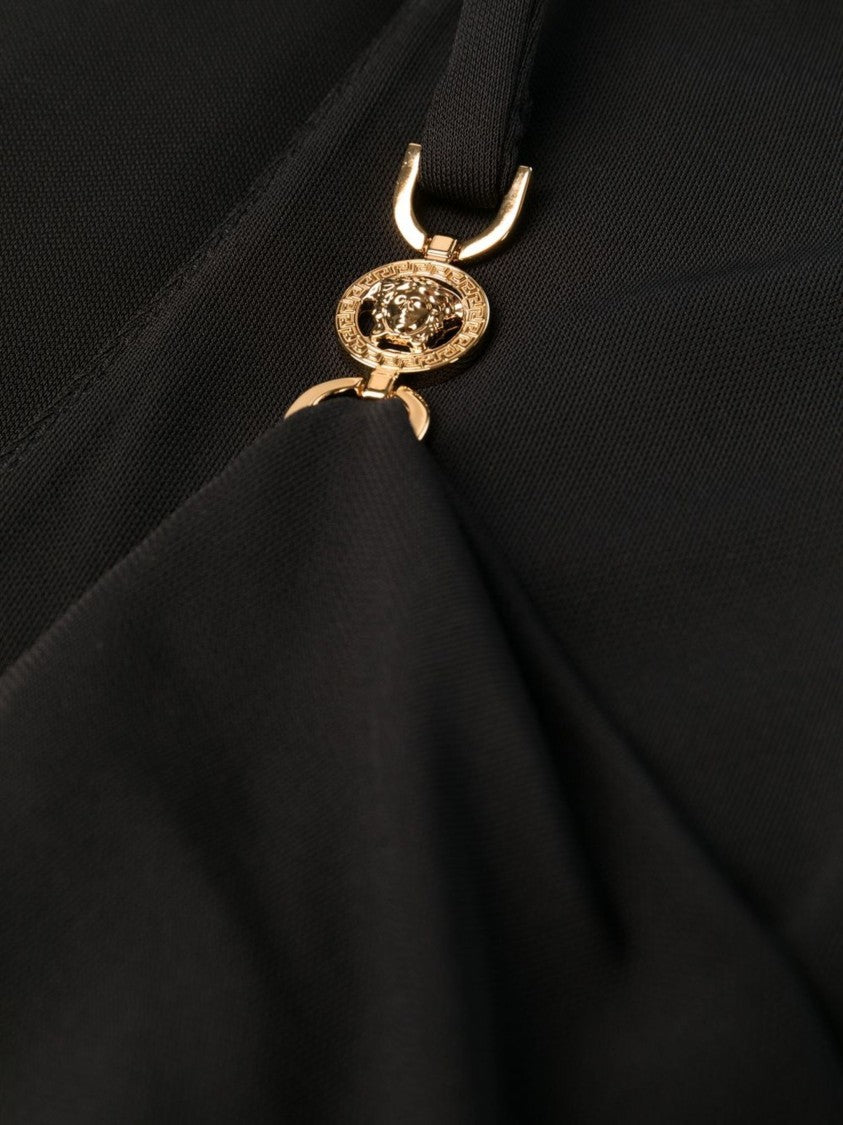 Versace Crepe Midi Dress With Draped Neckline And Medusa Straps
