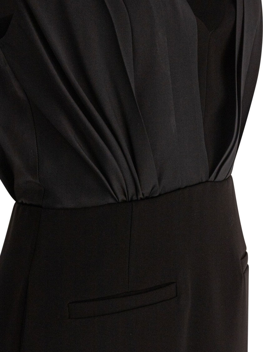 Max Mara Deep V-Neck Dress With Pleated Bodice